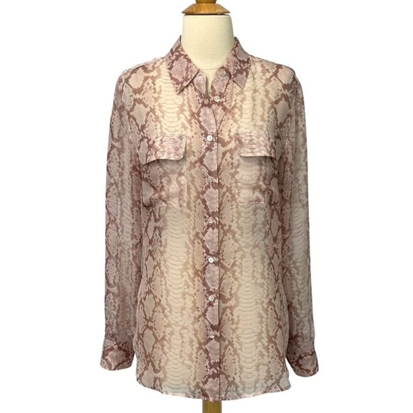 Equipment Tops - Equipment Femme Sheer Snake Print Silk Blouse Mauve Pale Pink Long Sleeve Size M
